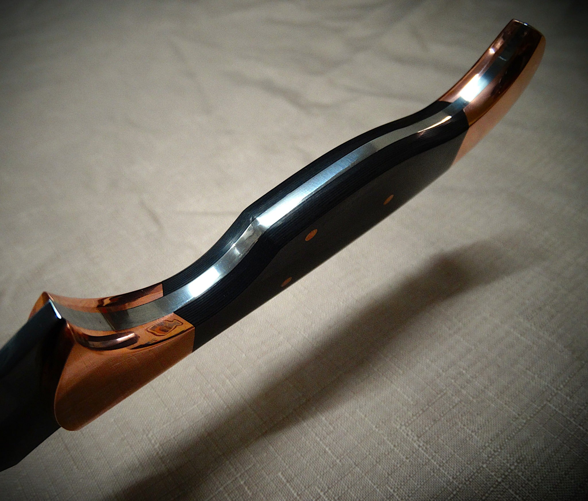 Art knife, exotic leather sheath, Copper, carbon fibre