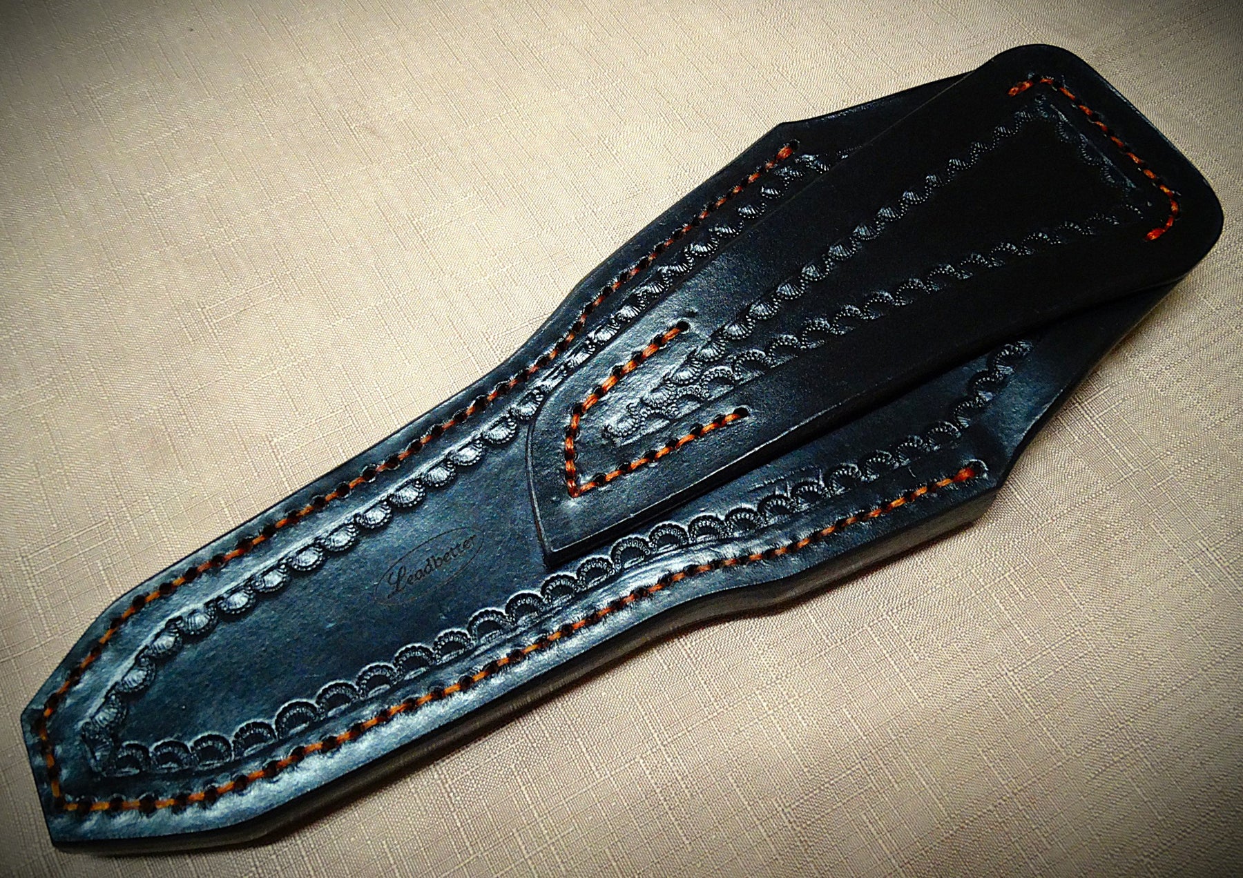 Art knife, exotic leather sheath, Copper, carbon fibre