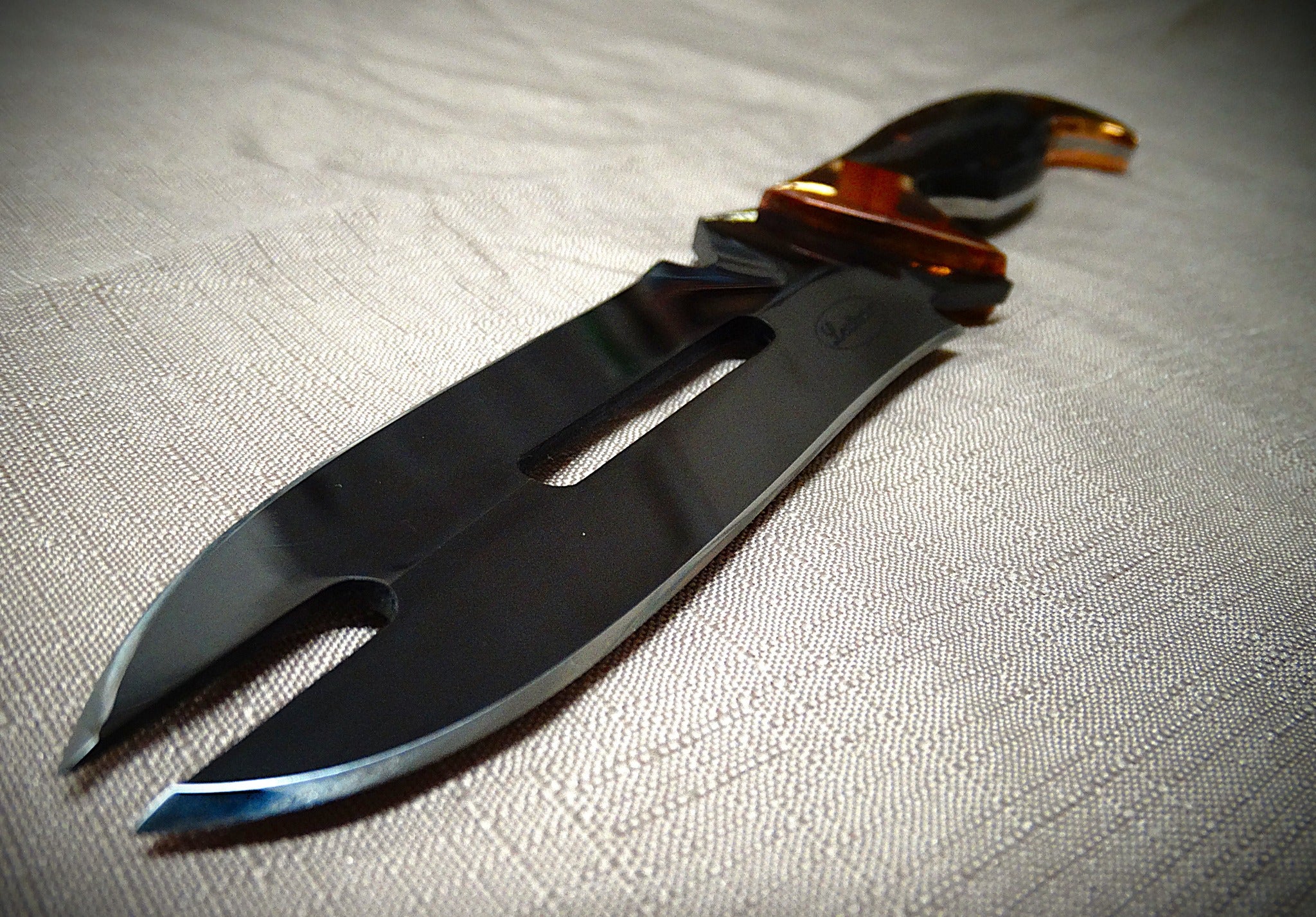 Art knife, exotic leather sheath, Copper, carbon fibre
