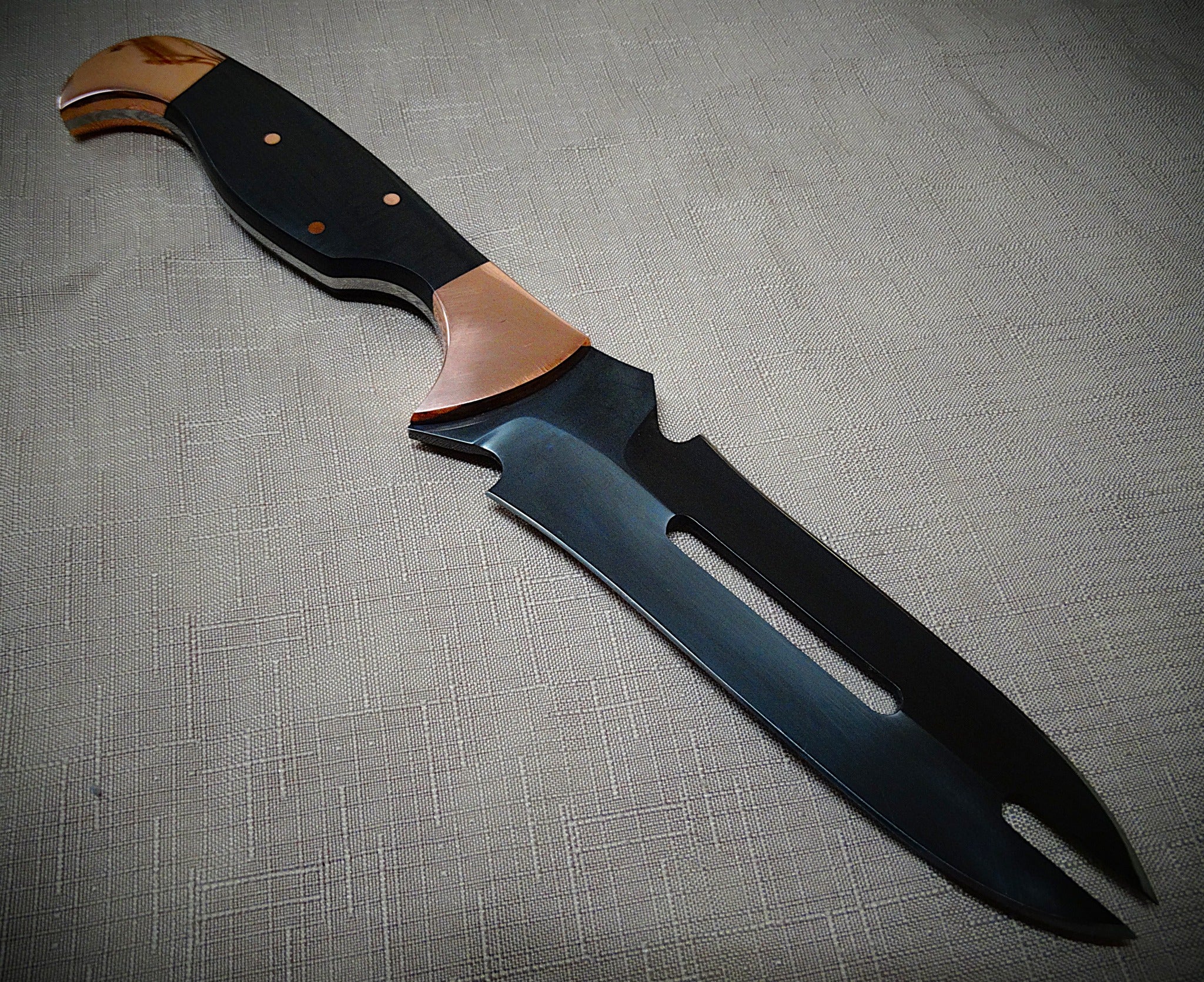 Art knife, exotic leather sheath, Copper, carbon fibre