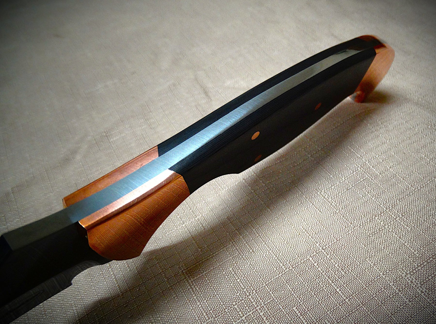 Art knife, exotic leather sheath, Copper, carbon fibre