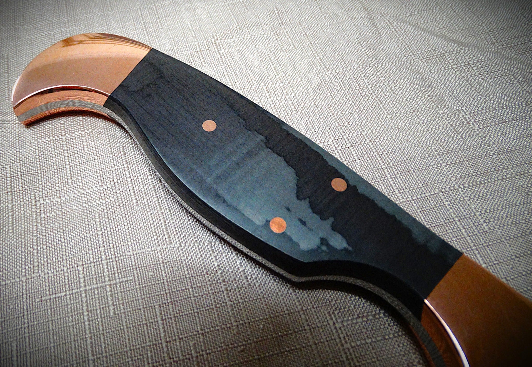 Art knife, exotic leather sheath, Copper, carbon fibre