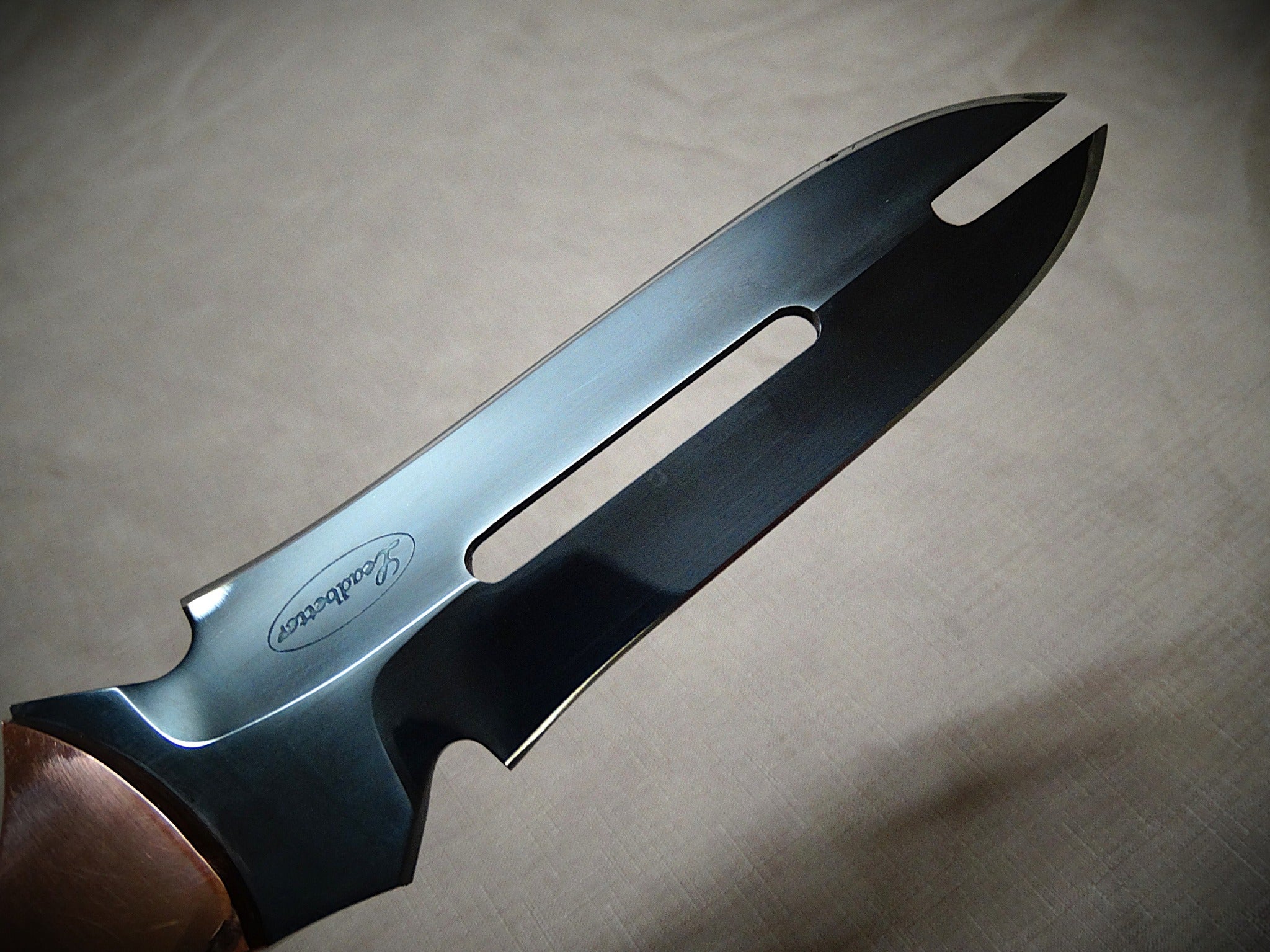 Art knife, exotic leather sheath, Copper, carbon fibre