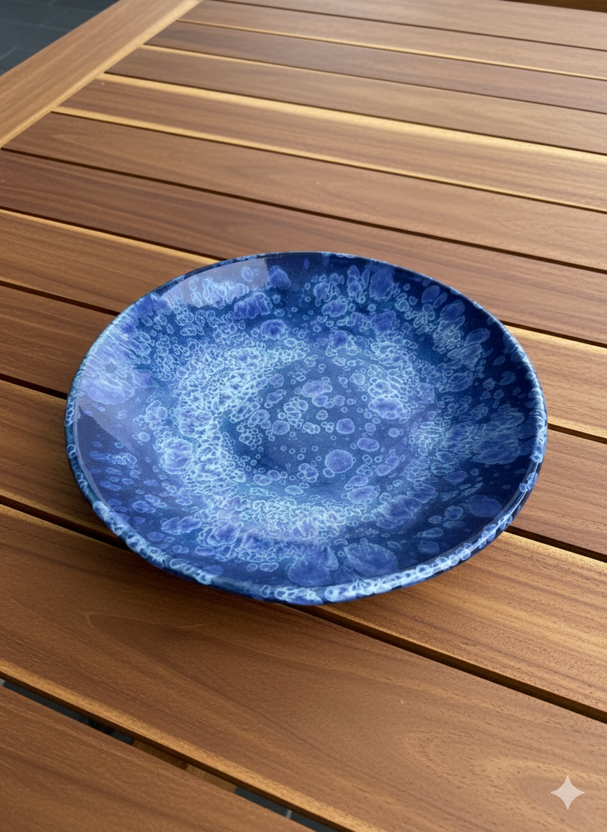 Handcrafted Crystal Blue Pottery Bowl