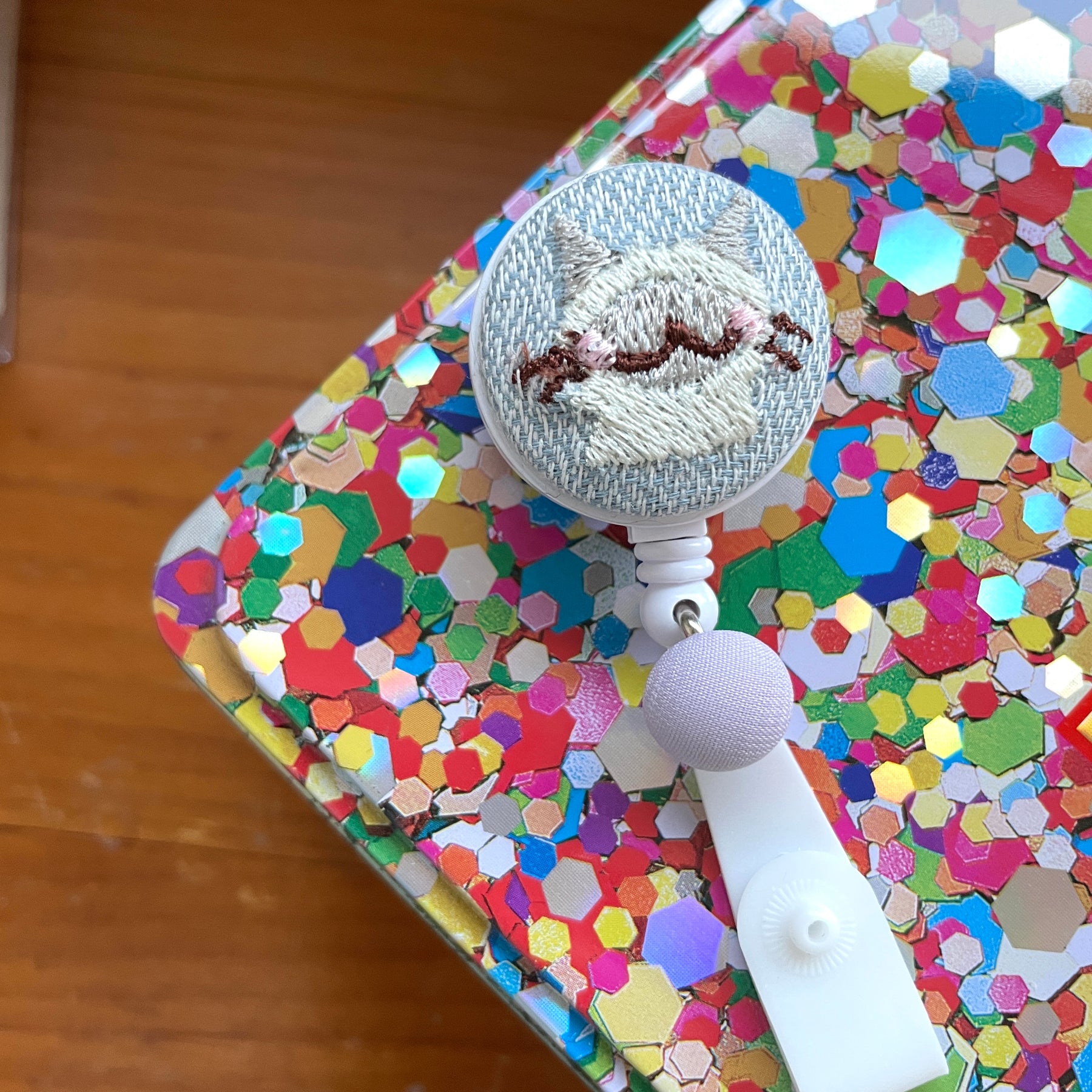 Embroidered Cat Retractable Badge Reel