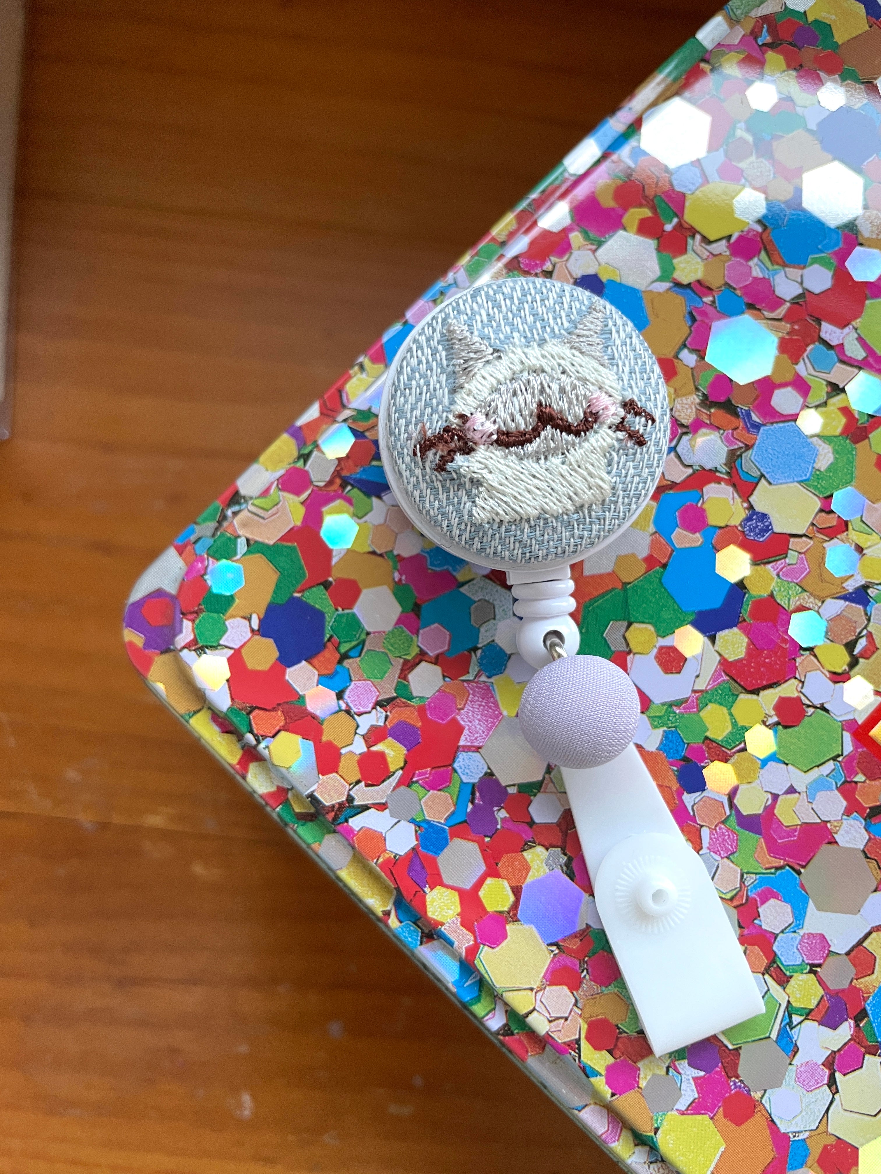 Embroidered Cat Retractable Badge Reel