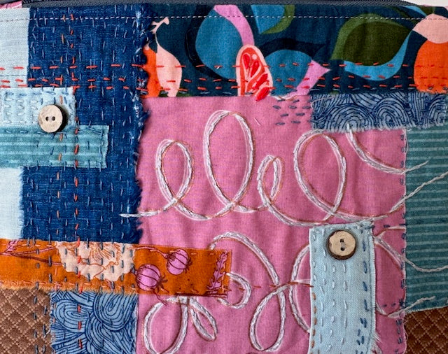 Zipper Pouch - Textile Collage - Curvy Pink