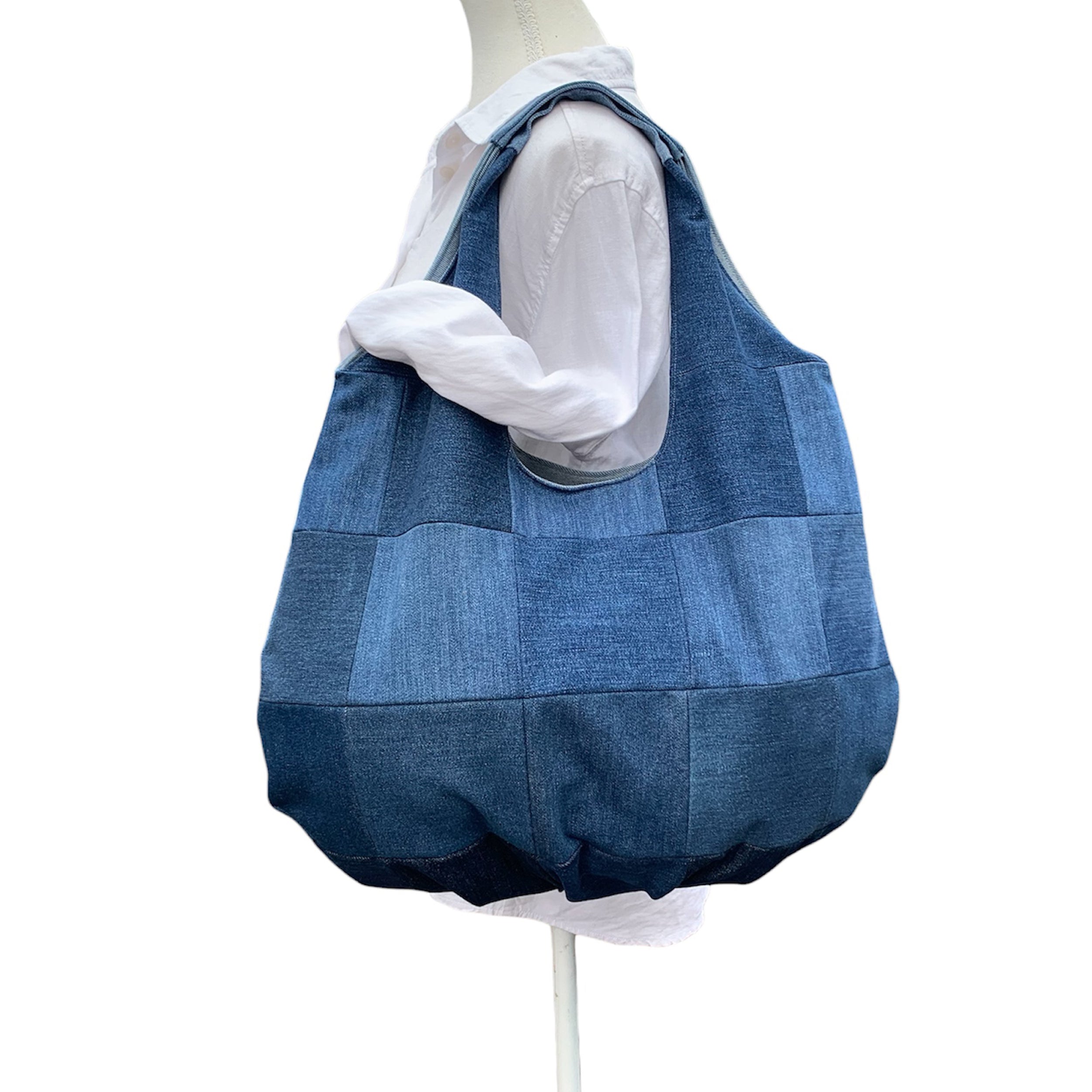 Large Handmade Upcycled Denim Patchwork Shoulder Bag
