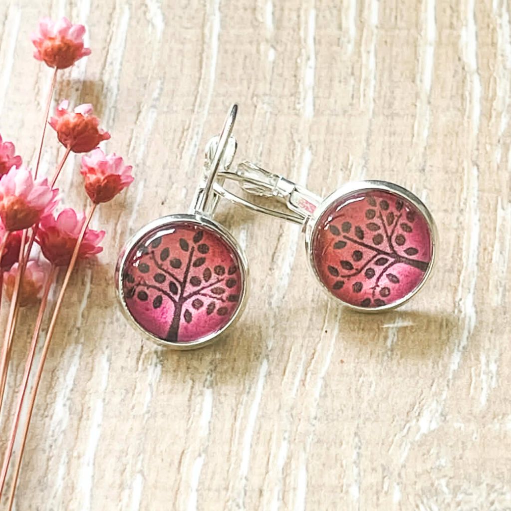 Pink Tree of Life Earrings • Handmade with Papers