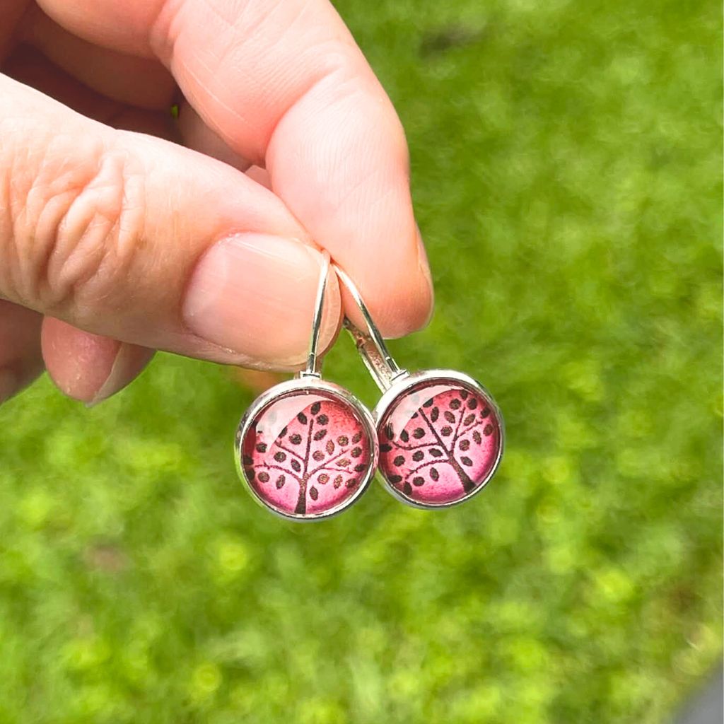 Pink Tree of Life Earrings • Handmade with Papers