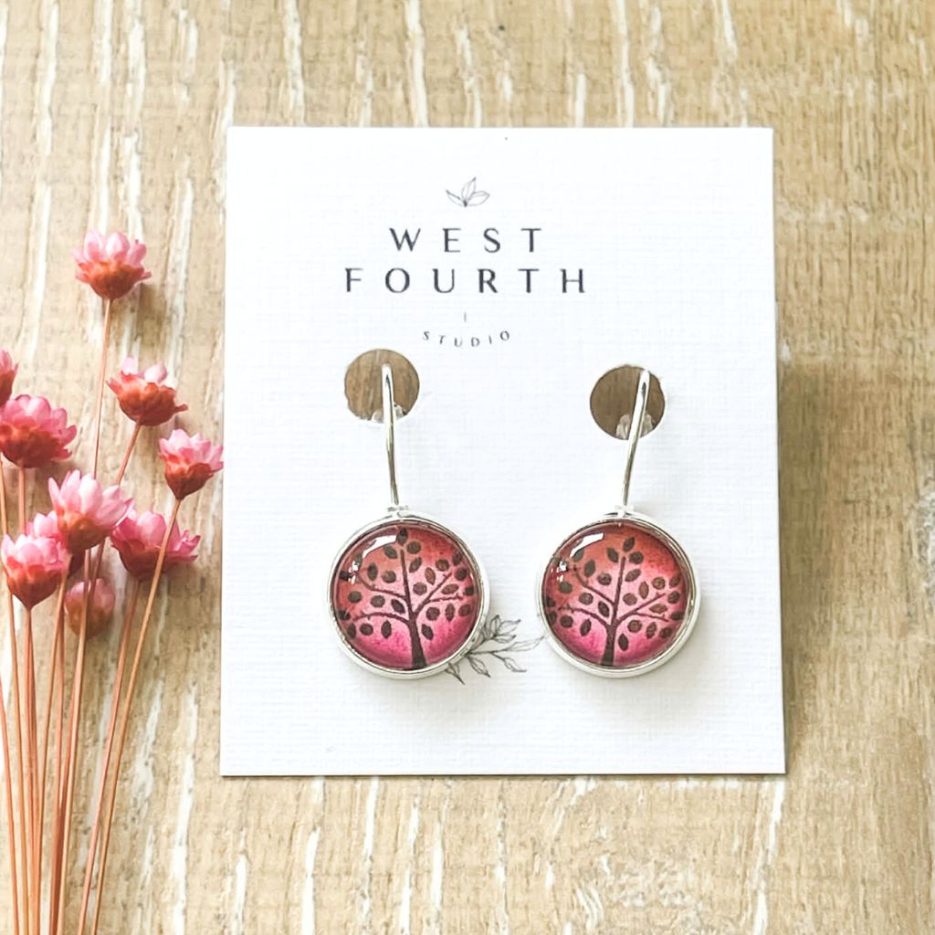 Pink Tree of Life Earrings • Handmade with Papers