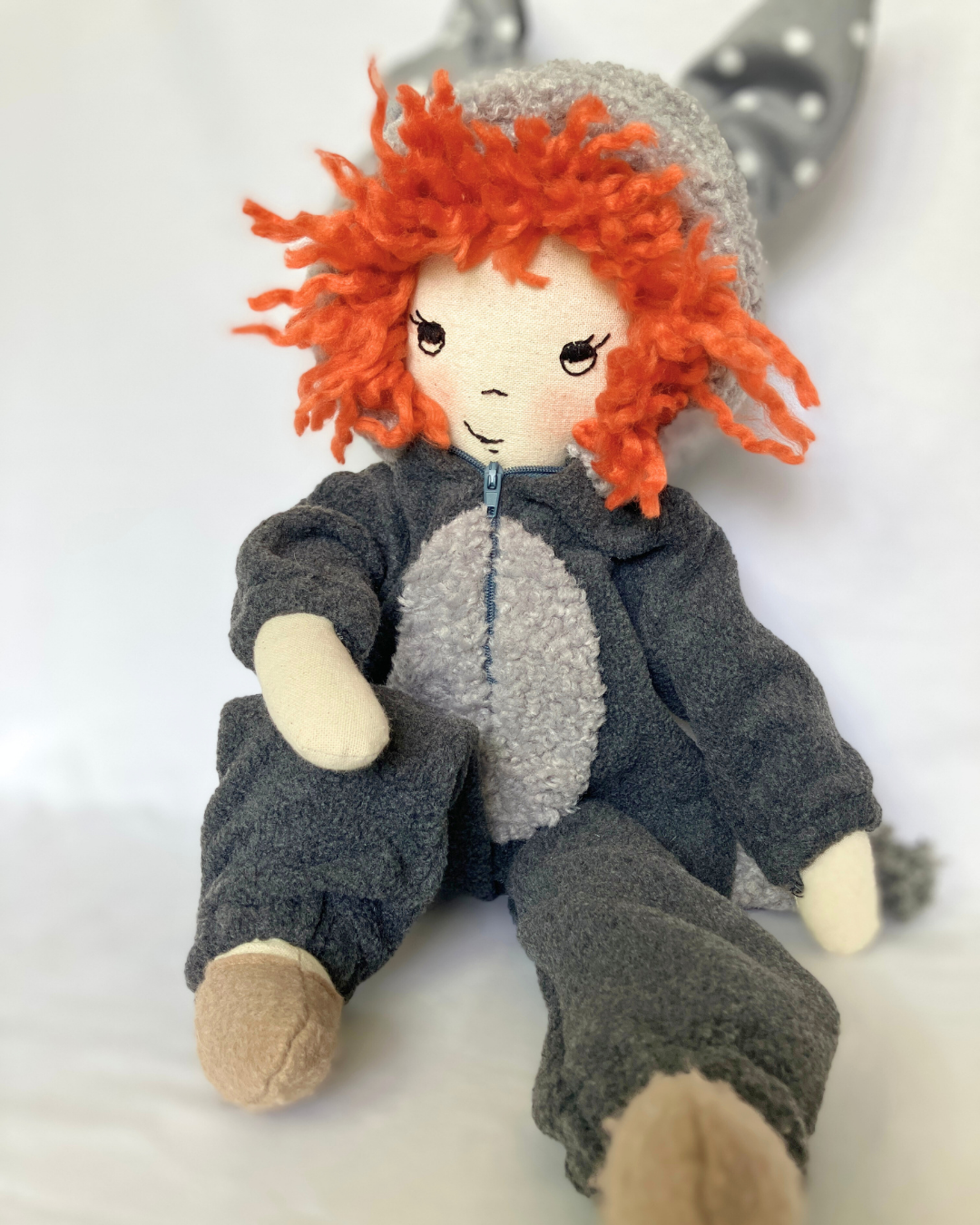 Handmade Cloth Doll (53cm) | Wolf Onesie | Jo