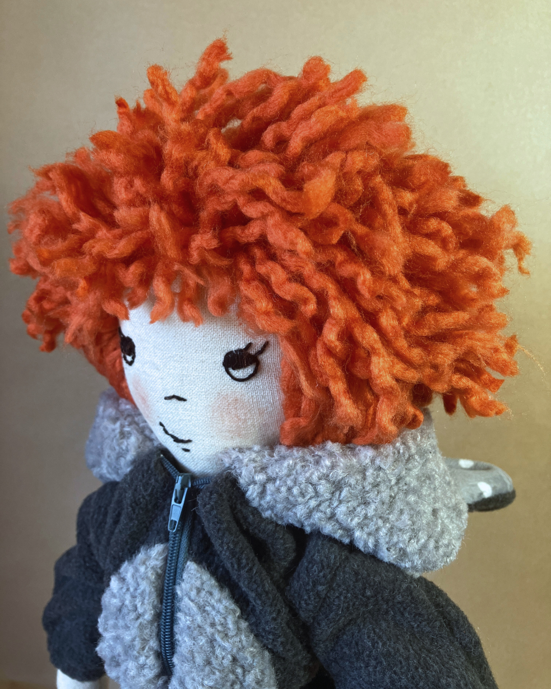 Handmade Cloth Doll (53cm) | Wolf Onesie | Jo