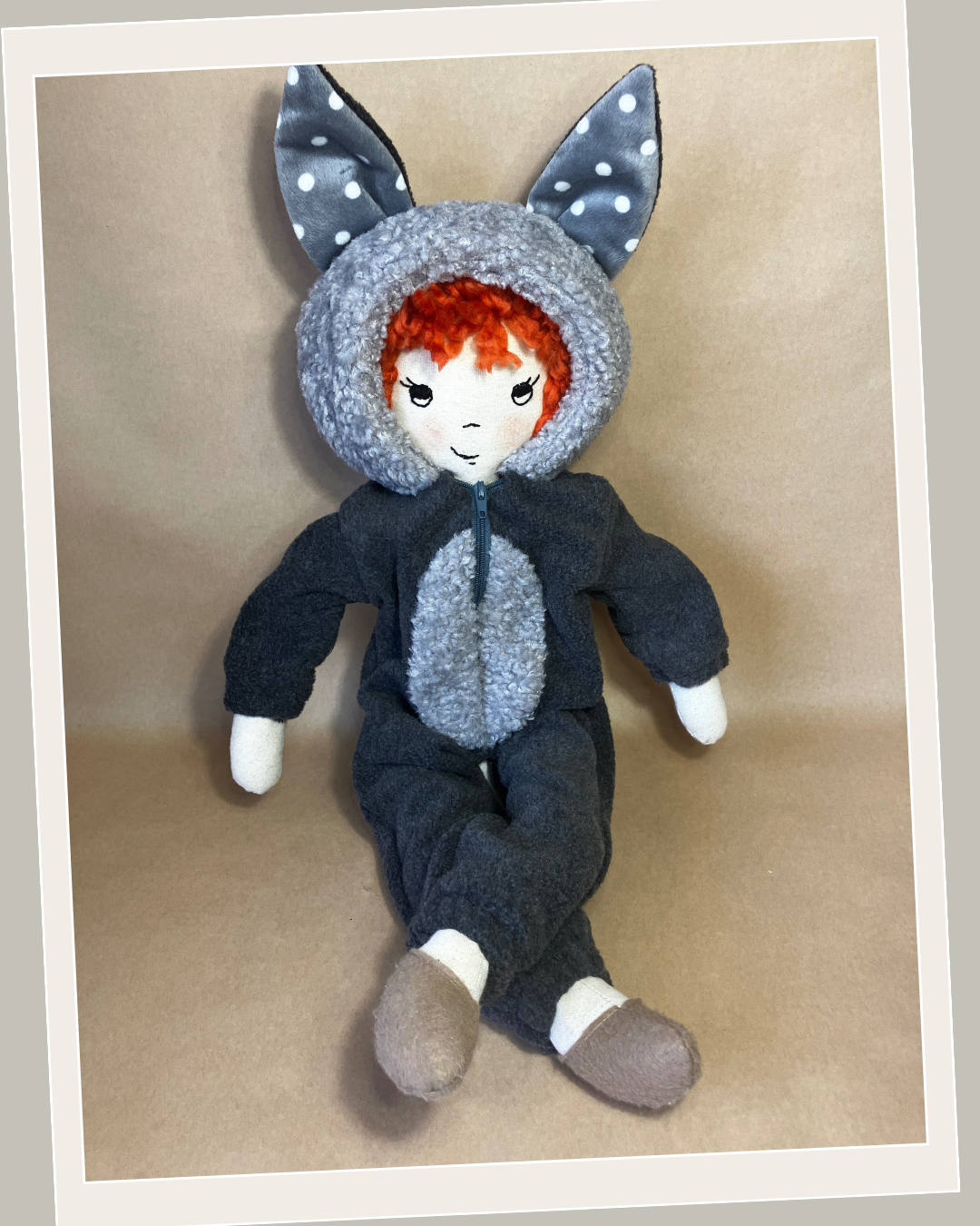 Handmade Cloth Doll (53cm) | Wolf Onesie | Jo