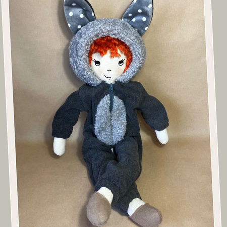 Handmade Cloth Doll (53cm) | Wolf Onesie | Jo