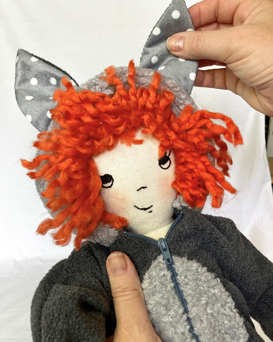 Handmade Cloth Doll (53cm) | Wolf Onesie | Jo
