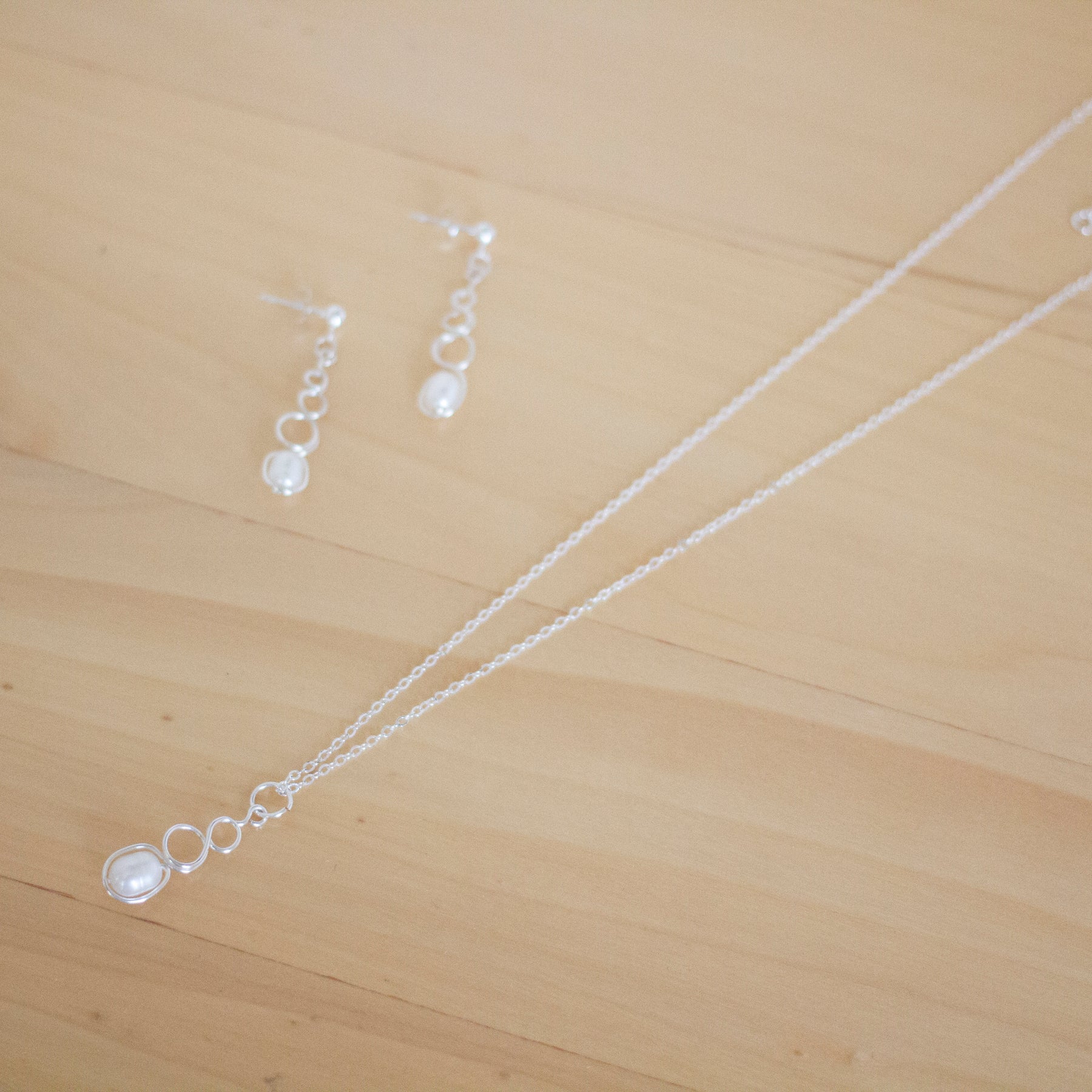 White Freshwater Pearl Earrings & Necklace Set