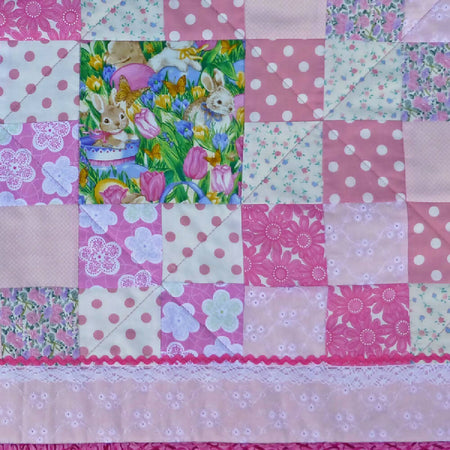 Cute rabbit cot quilt/play rugs. Tummy time. Quality fabrics.