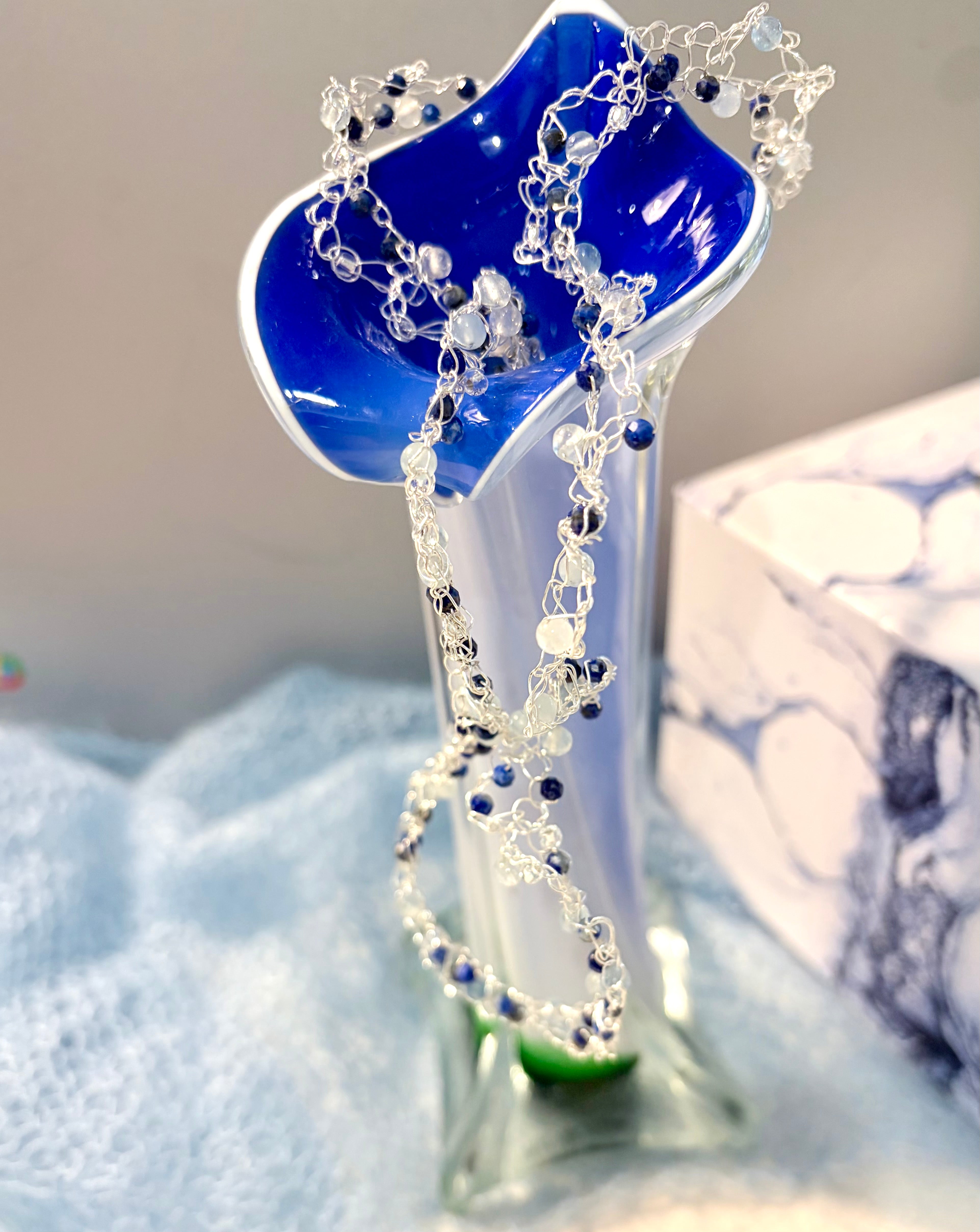 Aquamarine and Lapis Lazuli “Sea Wave” Necklace