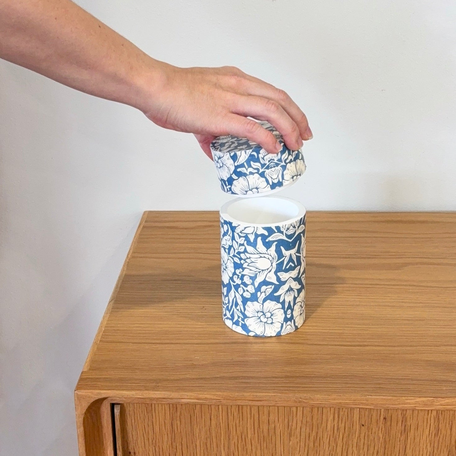 Decoupaged lidded jar