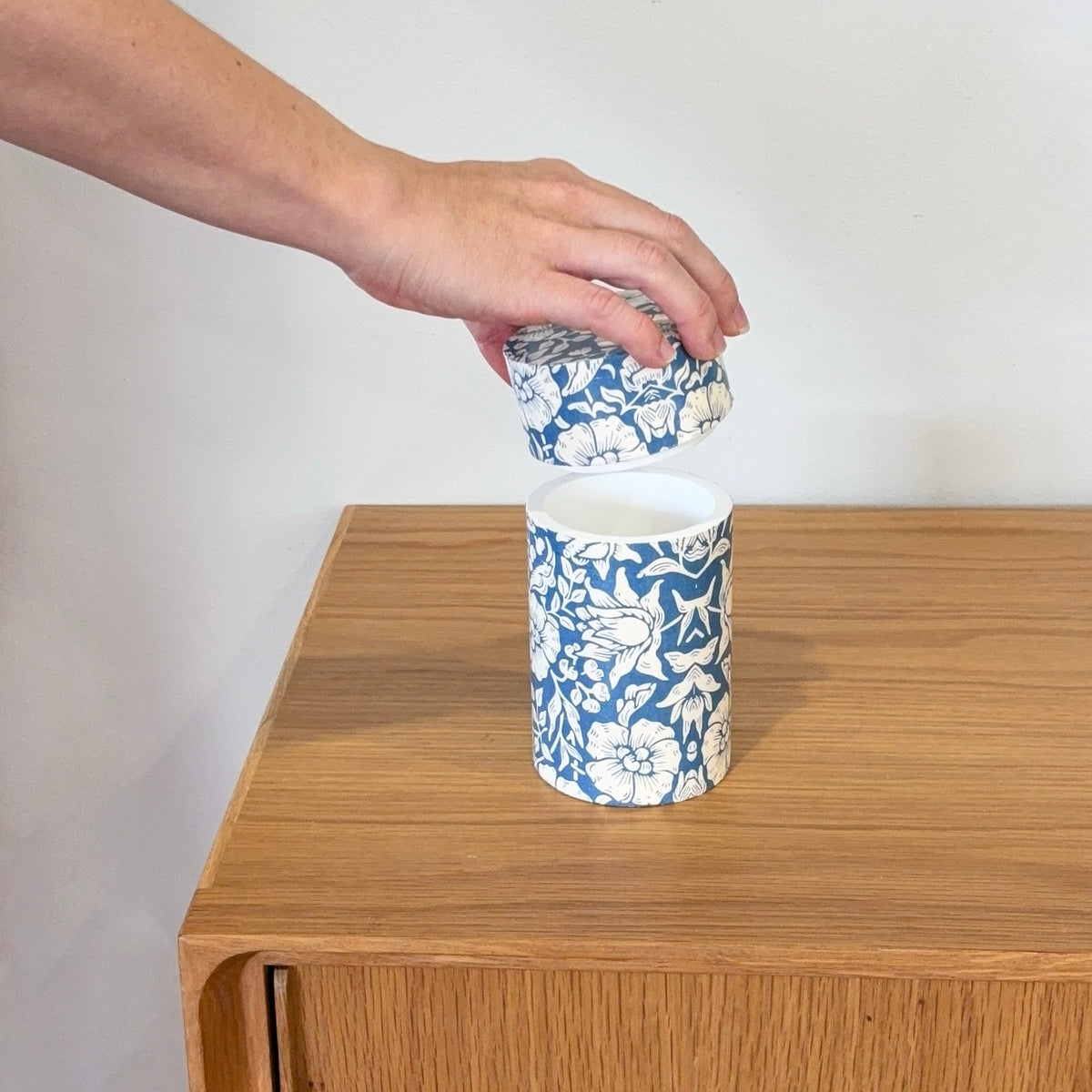 Decoupaged lidded jar