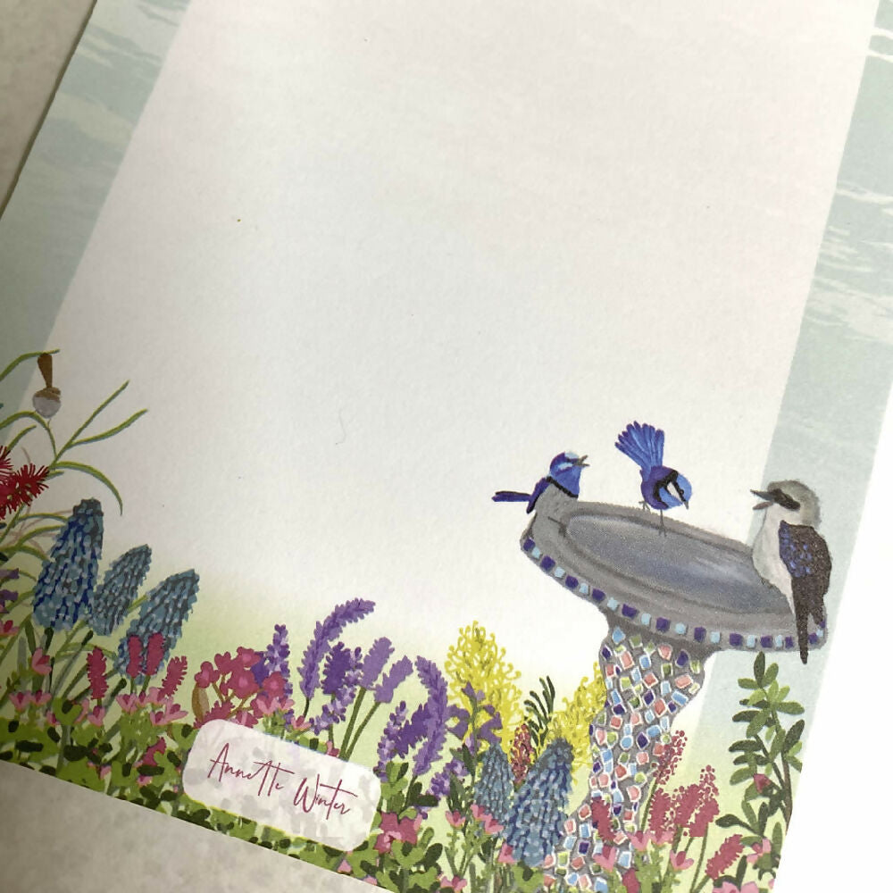 Cottage Garden notepad with Australian Fairy Wrens and Kookaburra #5