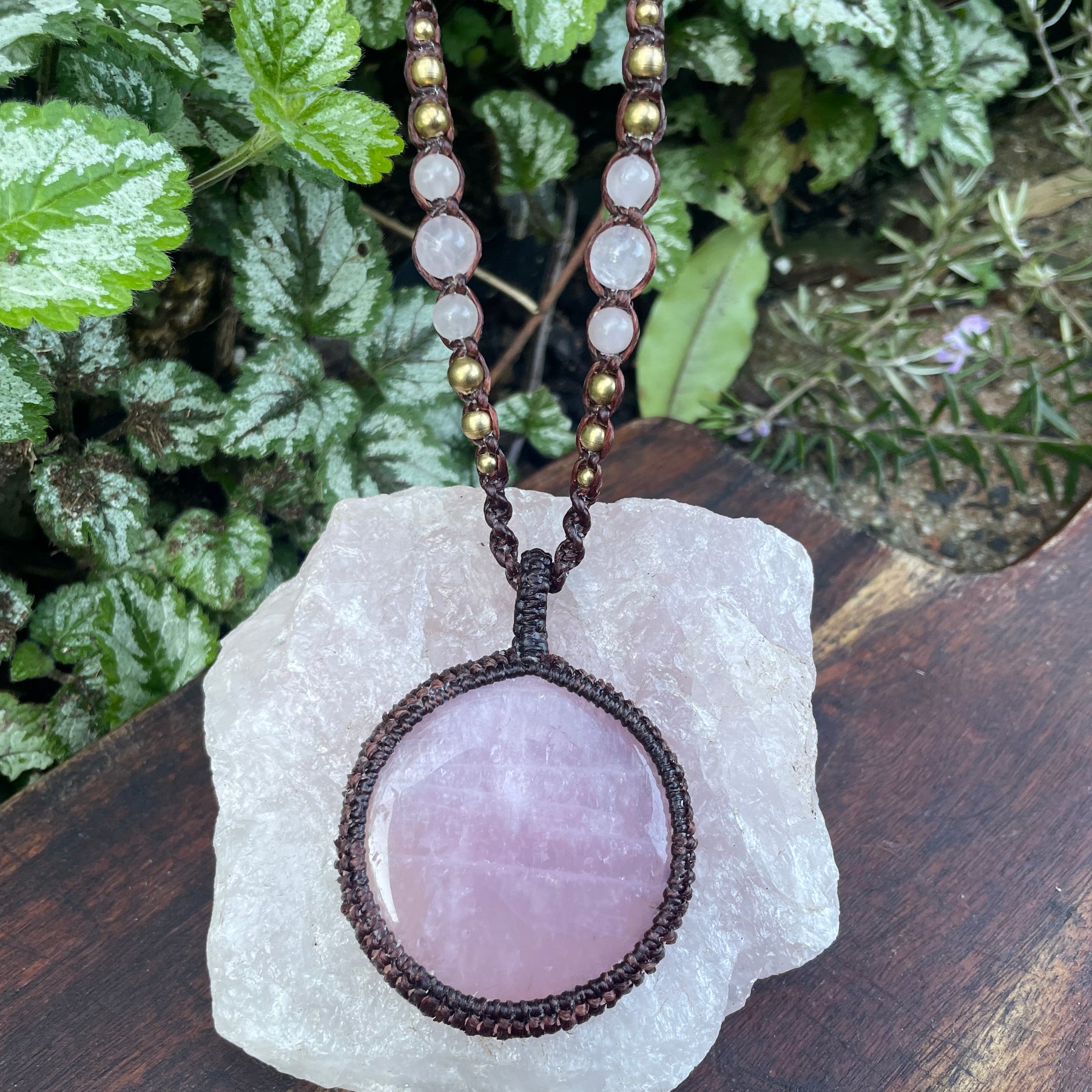 Rose Quartz Macrame Pendant Necklace