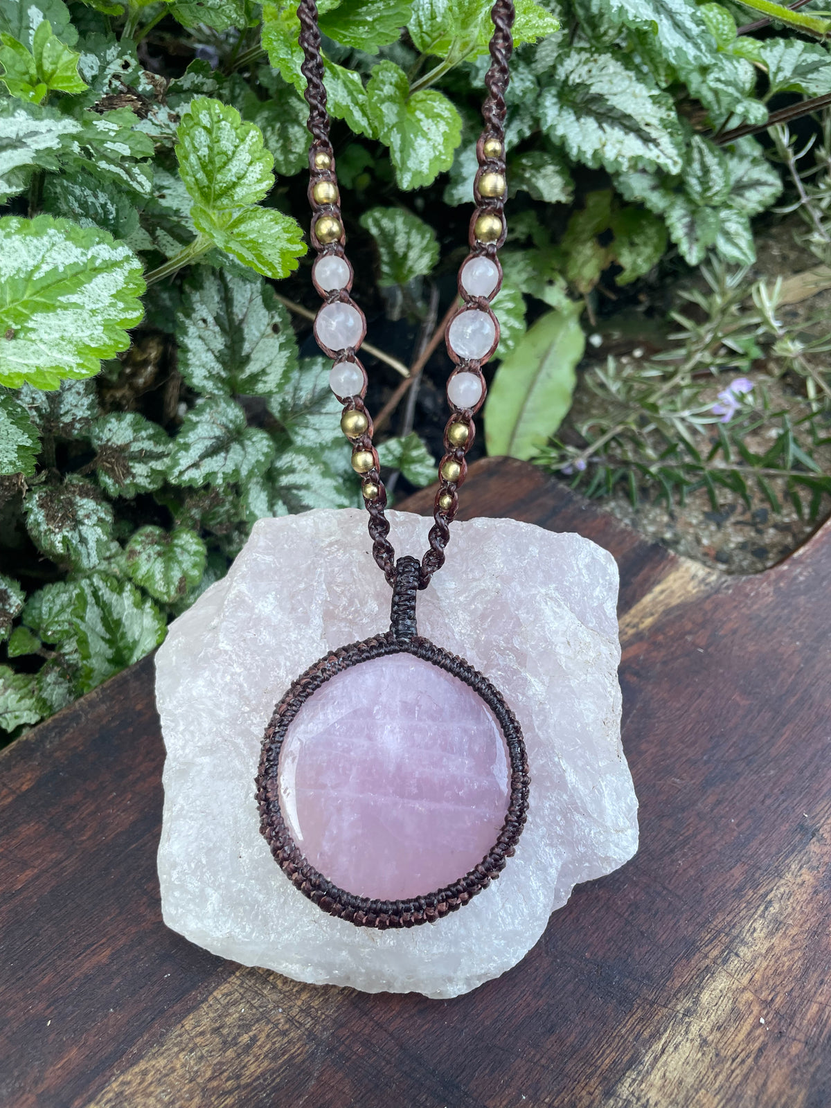Rose Quartz Macrame Pendant Necklace