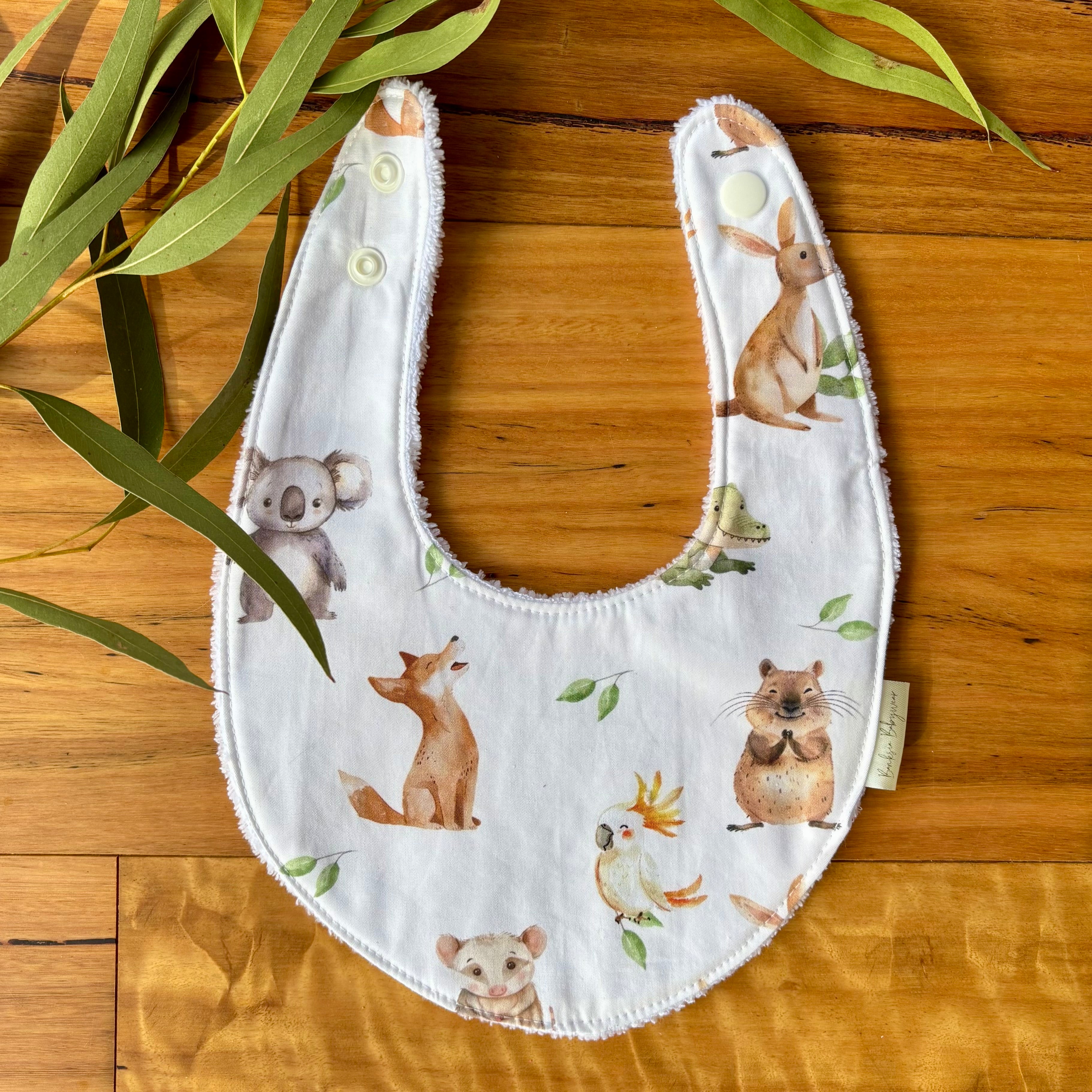 Baby Bib and Burp Cloth Set | More Green and White Aussie Animals | Made to Order