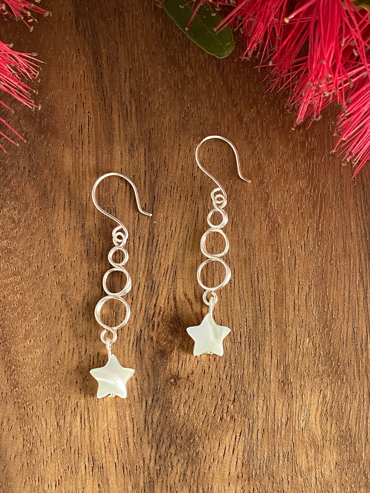 Silver Loop Christmas Star Earrings | Mother of Pearl | Festive Jewellery