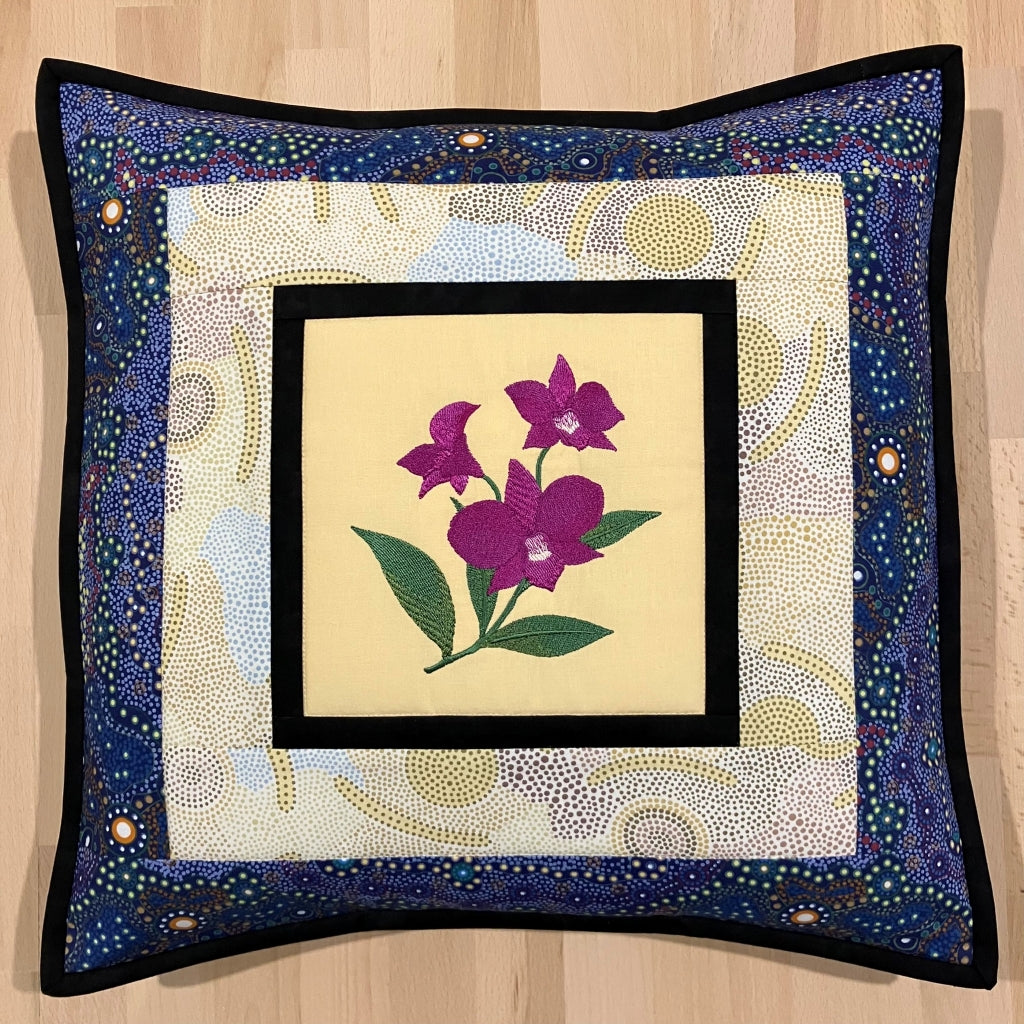 handmade Australian native quilted - royal bluebell & cooktown orchid