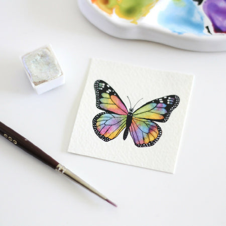 Rainbow Miniature Watercolour Butterfly Painting