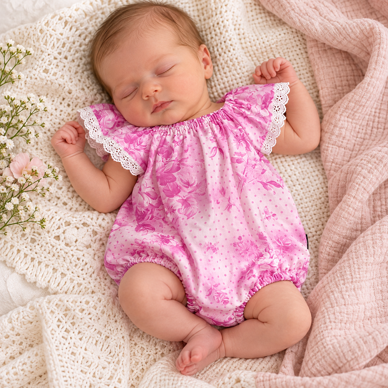 SIZE 000 (0-3mths) Pretty in Pink Seaside Romper - CLEARANCE