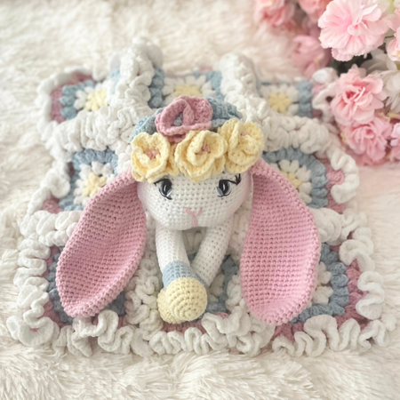 Crochet Bunny Snuggler, Handmade Bunny Lovey Blanket