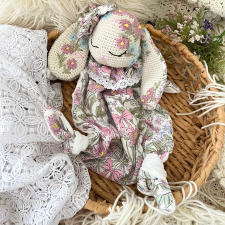 Handmade Crochet Personalised Bunny Snuggler, Crochet Embroidered Bunny Snuggler