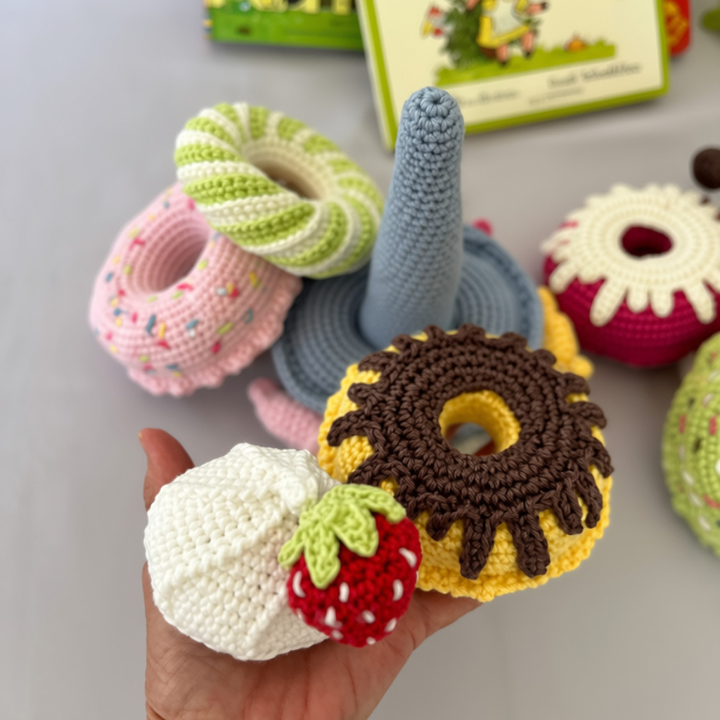 Crochet Stacking Toy Ice Cream Donuts, Crochet Stacking Toy