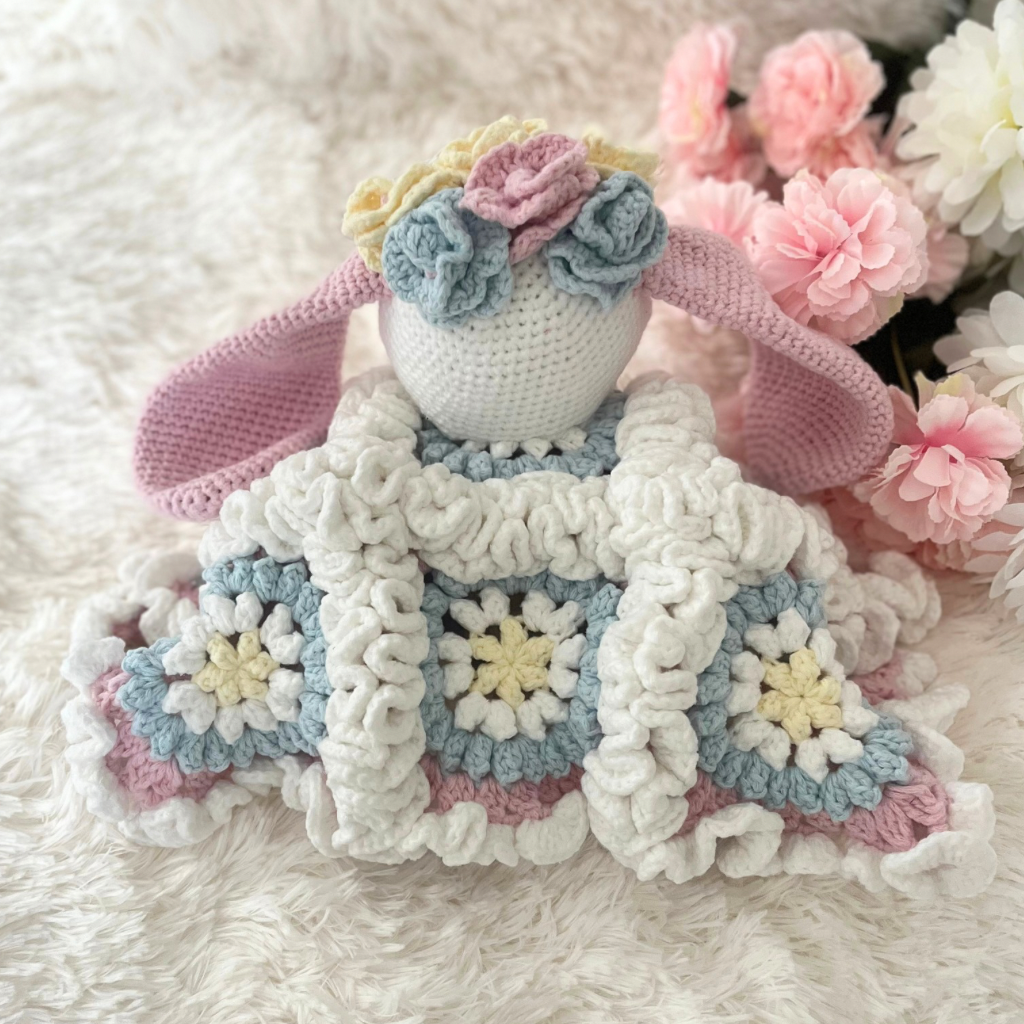 Crochet Bunny Snuggler, Handmade Bunny Lovey Blanket