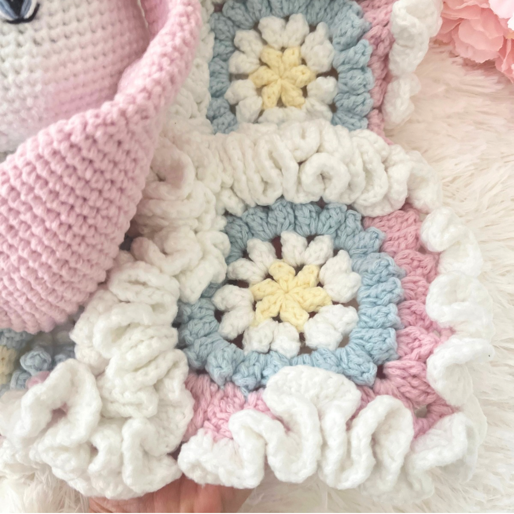 Crochet Bunny Snuggler, Handmade Bunny Lovey Blanket