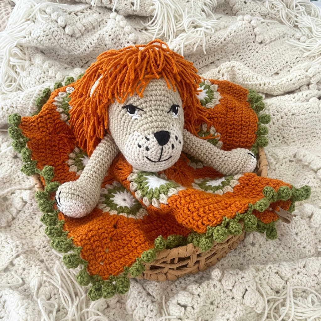 Crochet Lion Snuggle Blanket, Crochet Lion Lovey Blanket