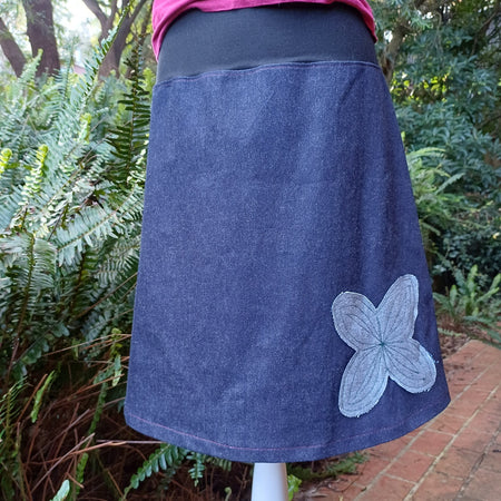 Denim Skirt with Applique Flower