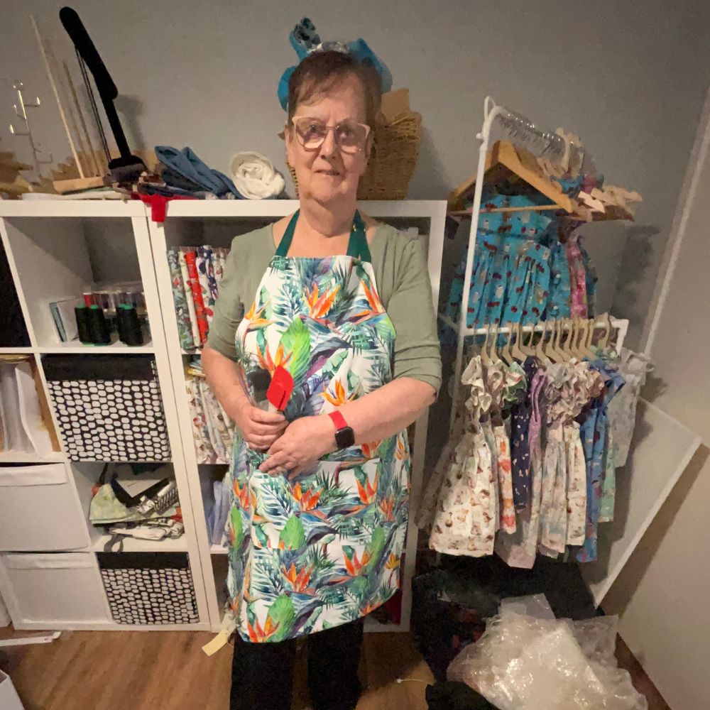 Handmade apron | adjustable straps  | long waist ties | pocket | birds of paradise