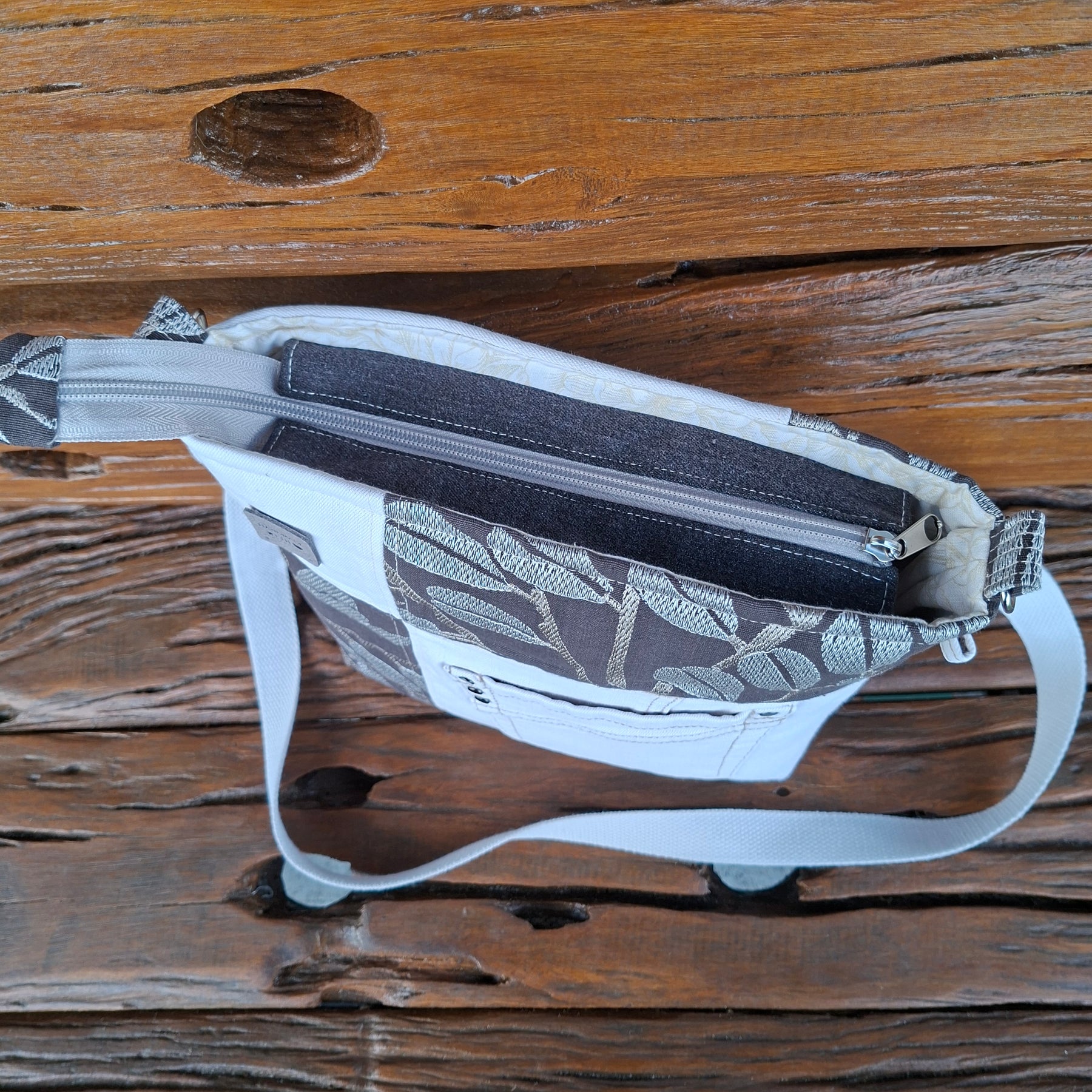 Upcycled Denim and Linen Blend Unisex Crossbody Bag