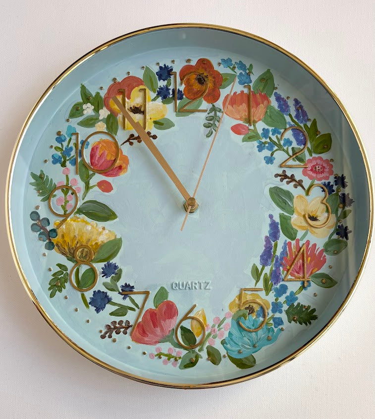 Floral Wall Clock - Baby Blue