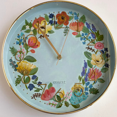 Floral Wall Clock - Baby Blue