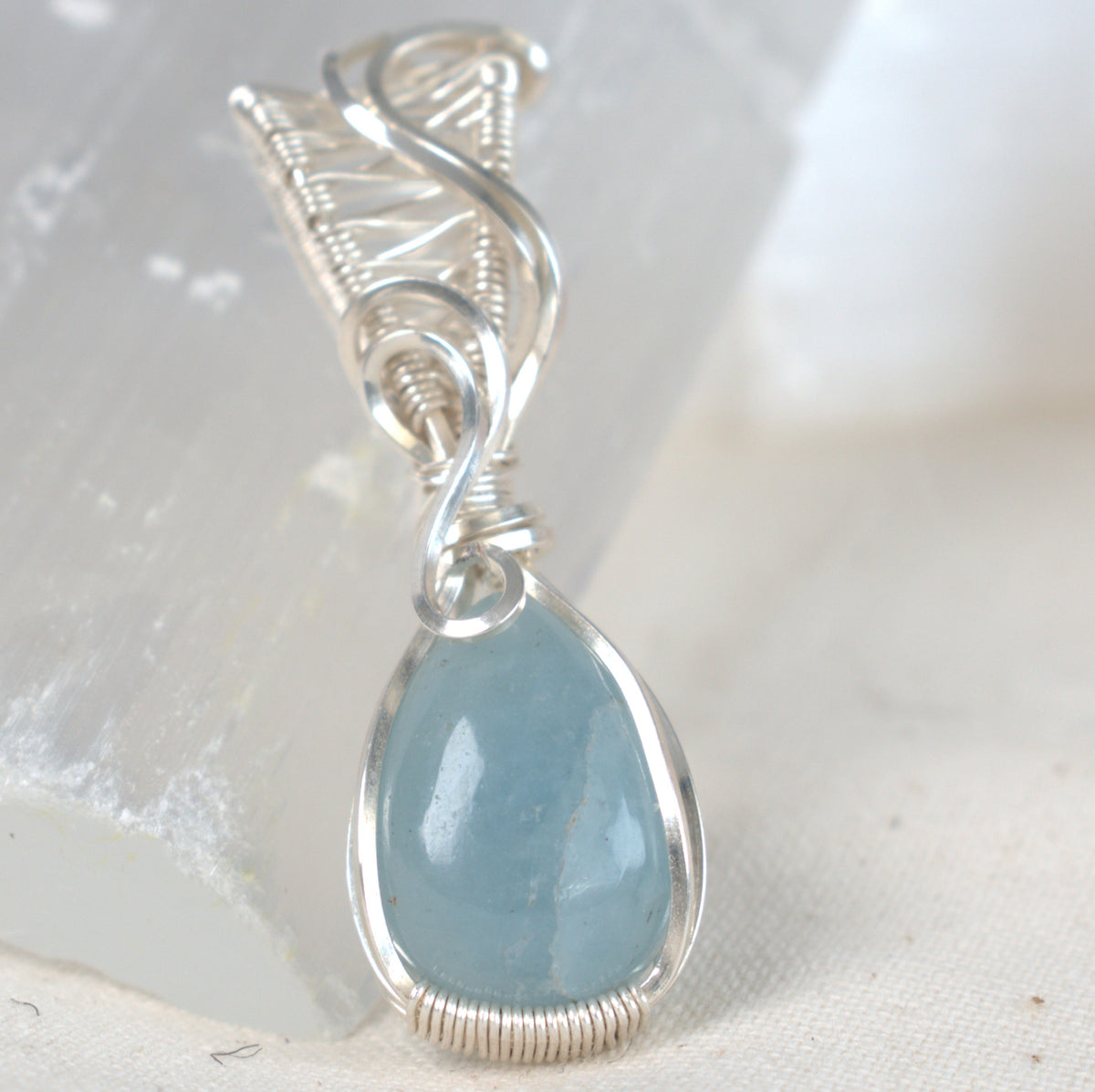 Wire Wrapped Aquamarine Keepsake Pendant
