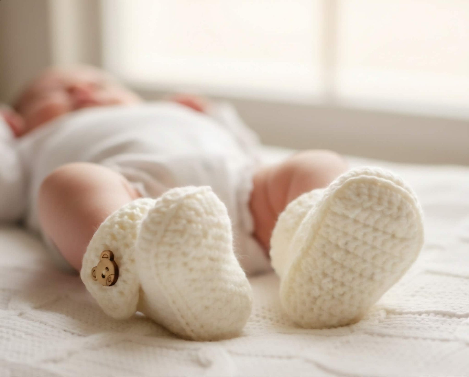 Baby Booties | Cream/Off White | Newborn | Crochet | Knit | Shoes | Socks