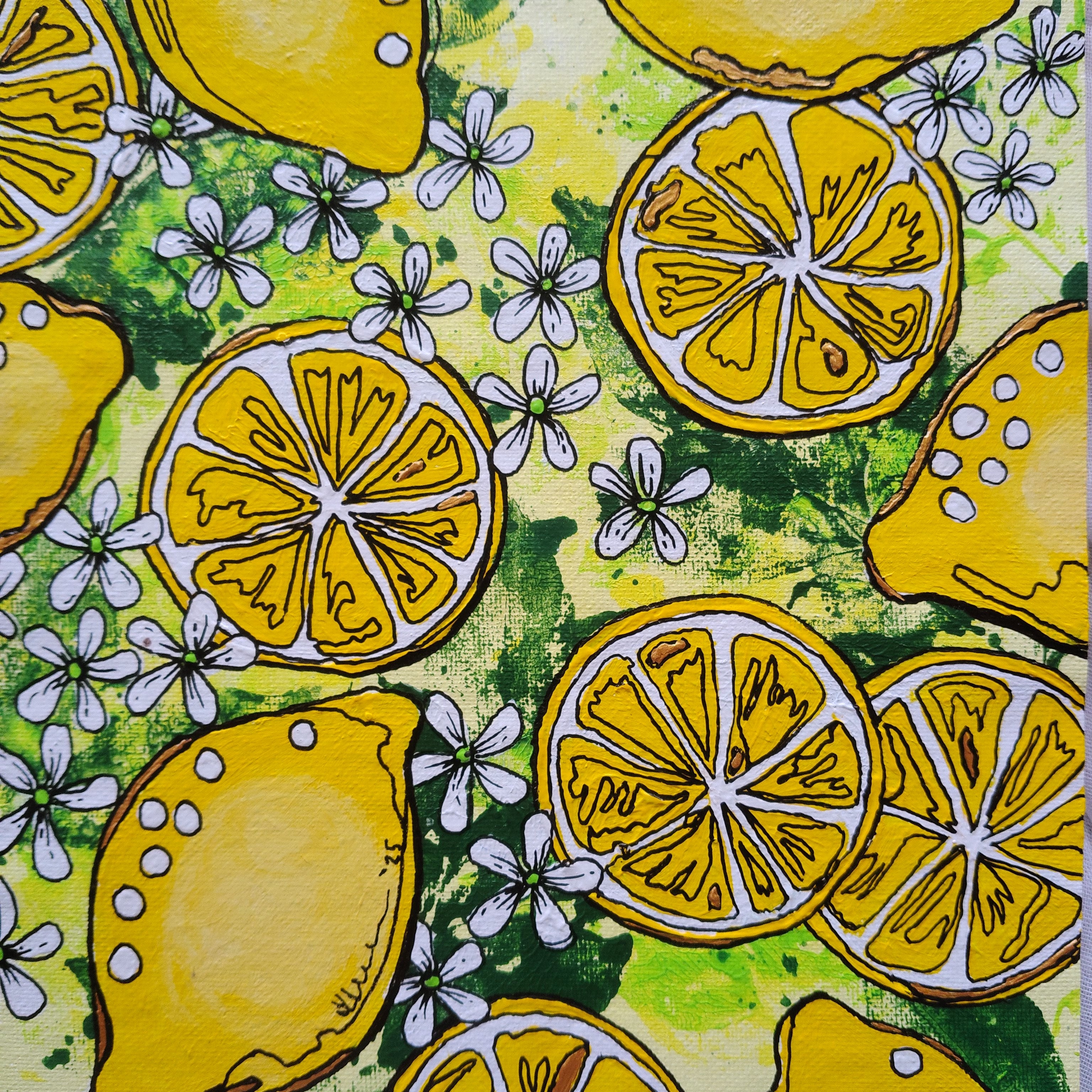 ORIGINAL ART - "Lemons and Blossoms" - Acrylic Abstract Art