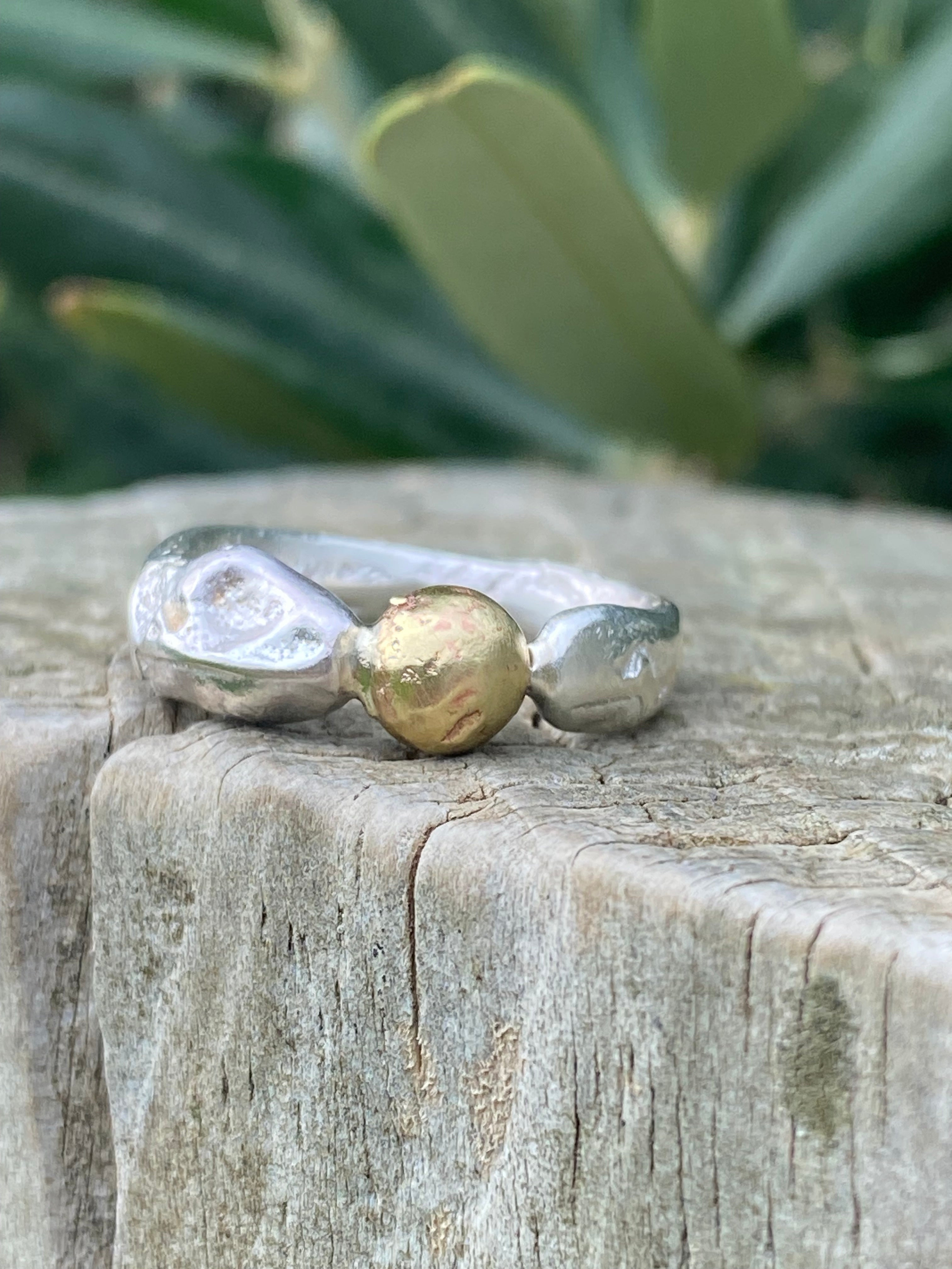 Seed Ring | Sand Cast Sterling Silver with Brass