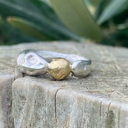 Seed Ring | Sand Cast Sterling Silver with Brass