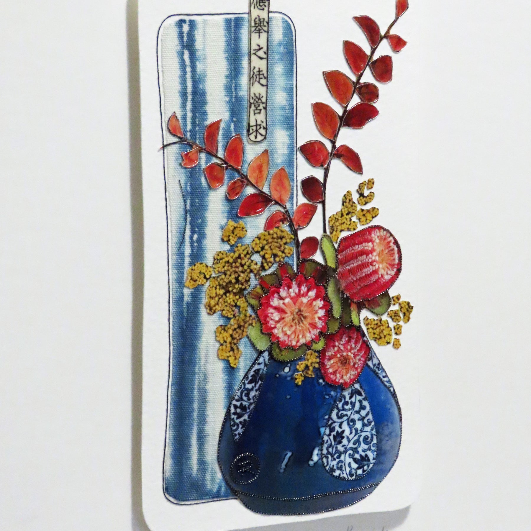 Unframed Collage Art - Red Banksia in Blue Vase
